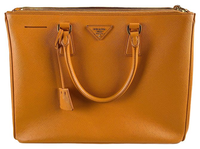 Prada Borsa Tote Galleria Large in pelle Saffiano Lux Mustard Senape - vista 5