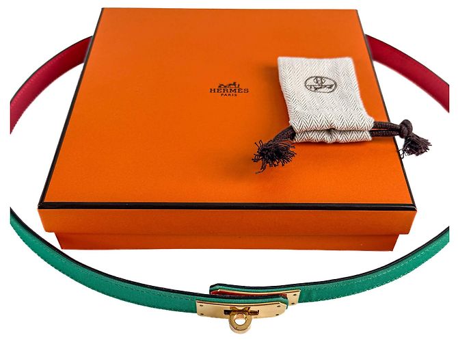 Hermès Kelly 18 Leder & Toile Officier und Epsom Leder. Dünner Gürtel bis 95 Bicolor Mehrfarben - Ansicht 10