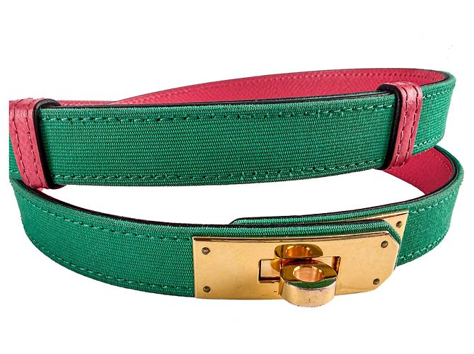 Hermès Kelly 18 Leder & Toile Officier und Epsom Leder. Dünner Gürtel bis 95 Bicolor Mehrfarben - Ansicht 2