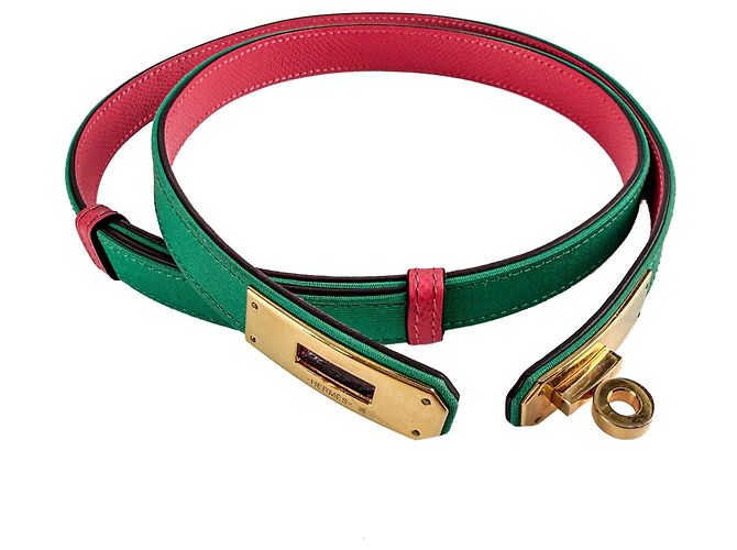 Hermès Kelly 18 Leder & Toile Officier und Epsom Leder. Dünner Gürtel bis 95 Bicolor Mehrfarben - Ansicht 3