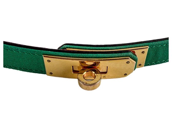 Hermès Kelly 18 Leder & Toile Officier und Epsom Leder. Dünner Gürtel bis 95 Bicolor Mehrfarben - Ansicht 5
