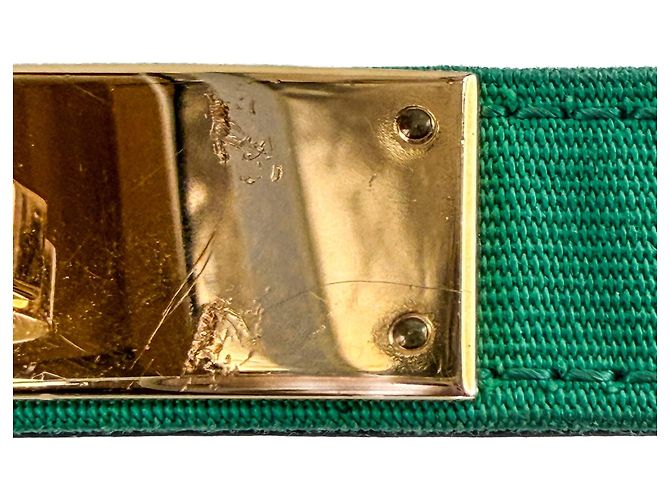 Hermès Kelly 18 Leder & Toile Officier und Epsom Leder. Dünner Gürtel bis 95 Bicolor Mehrfarben - Ansicht 6