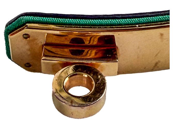 Hermès Kelly 18 Leder & Toile Officier und Epsom Leder. Dünner Gürtel bis 95 Bicolor Mehrfarben - Ansicht 7