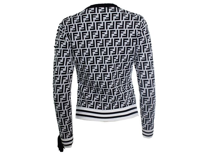 Fendi, Pullover mit Fendi Zucca-Logo-Print in Schwarz-Weiß - Ansicht 3