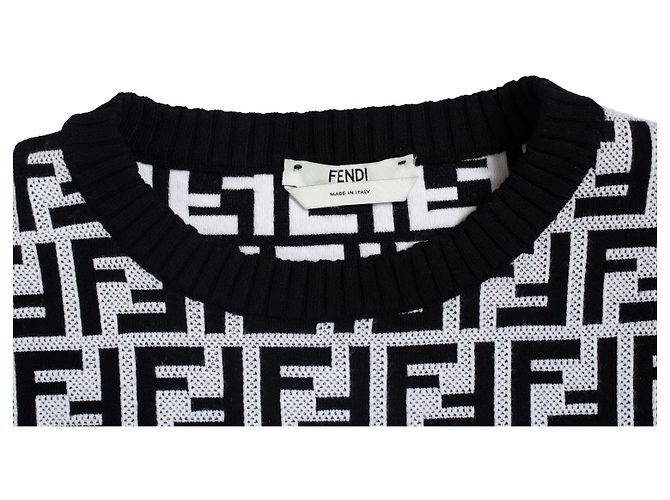 Fendi, Pullover mit Fendi Zucca-Logo-Print in Schwarz-Weiß - Ansicht 8