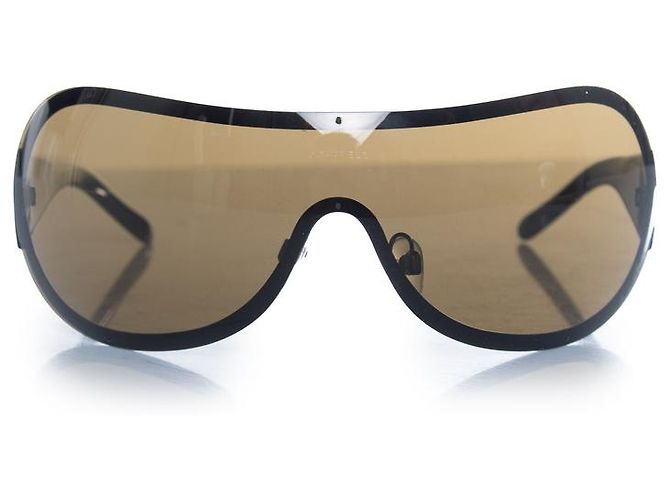 Chanel, Braune Shield-Sonnenbrille mit Strasssteinen - Ansicht 2
