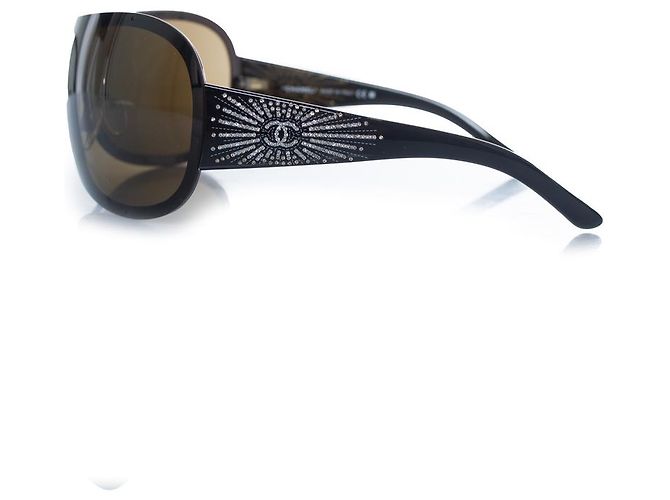 Chanel, Braune Shield-Sonnenbrille mit Strasssteinen - Ansicht 3
