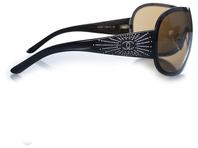 Chanel, Braune Shield-Sonnenbrille mit Strasssteinen - Ansicht 6