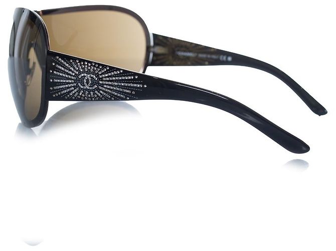 Chanel, Braune Shield-Sonnenbrille mit Strasssteinen - Ansicht 7