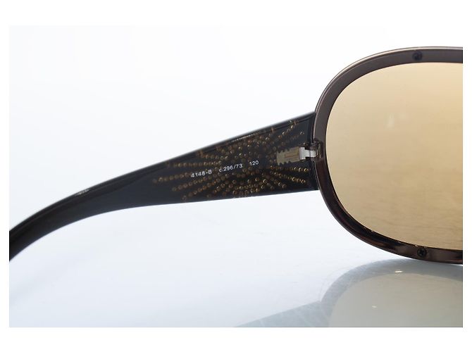Chanel, Braune Shield-Sonnenbrille mit Strasssteinen - Ansicht 9