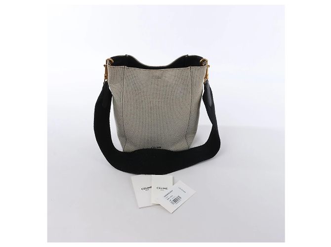 Céline CELINE Seau Sangle Bucket Small Borsa a tracolla in tela Beige x Navy - vista 13