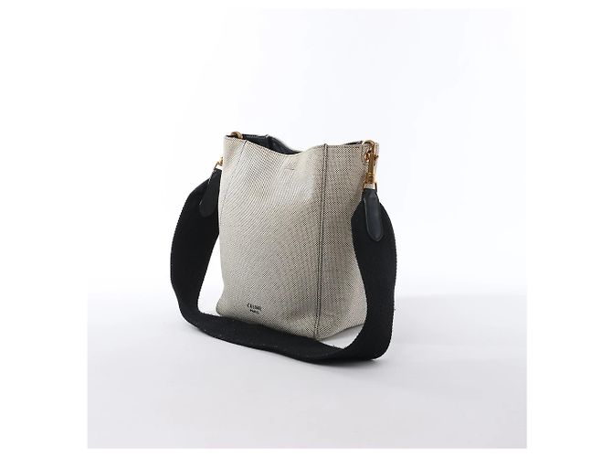 Céline CELINE Seau Sangle Bucket Small Borsa a tracolla in tela Beige x Navy - vista 2