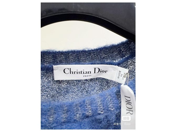 Autre Marque Dior Strickpullover aus Wolle Blau mit Bienenstickerei Mehrfarben - Ansicht 2