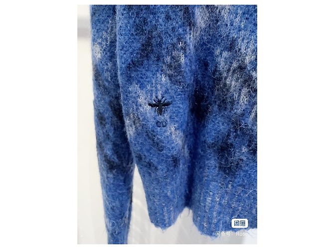Autre Marque Dior Strickpullover aus Wolle Blau mit Bienenstickerei Mehrfarben - Ansicht 3