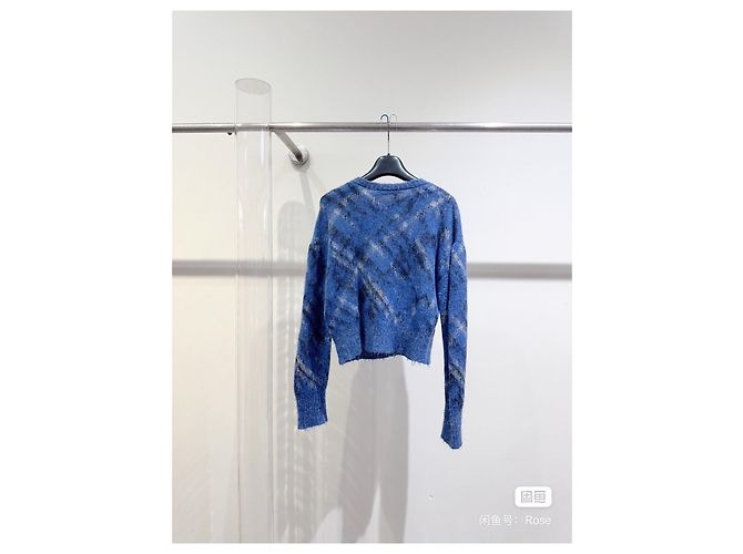 Autre Marque Dior Strickpullover aus Wolle Blau mit Bienenstickerei Mehrfarben - Ansicht 4