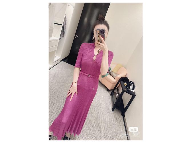Chanel Seidenkleid Lila Größe 34 Mehrfarben - Ansicht 8