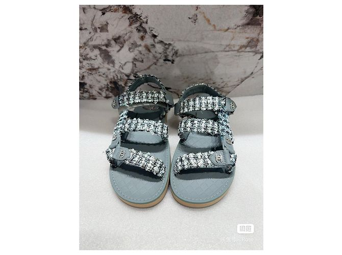 Sandali Chanel Blu Pelle Fibbia con Strass 37 Multicolore - vista 2
