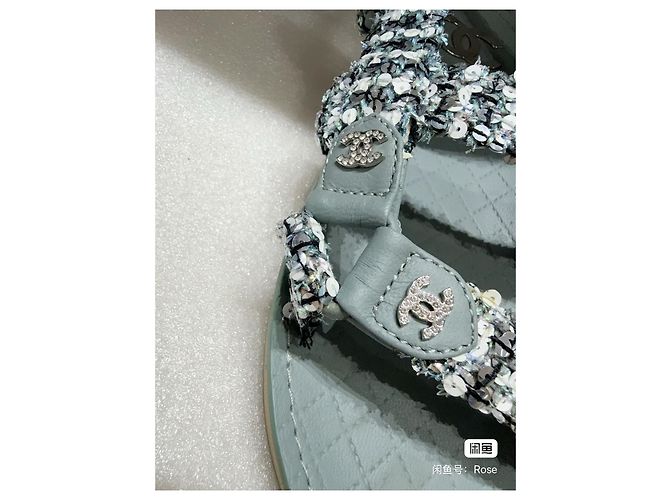 Sandali Chanel Blu Pelle Fibbia con Strass 37 Multicolore - vista 3