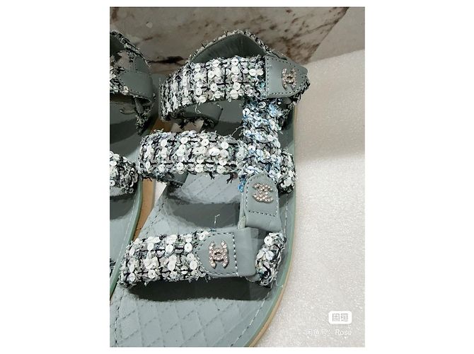 Sandali Chanel Blu Pelle Fibbia con Strass 37 Multicolore - vista 4