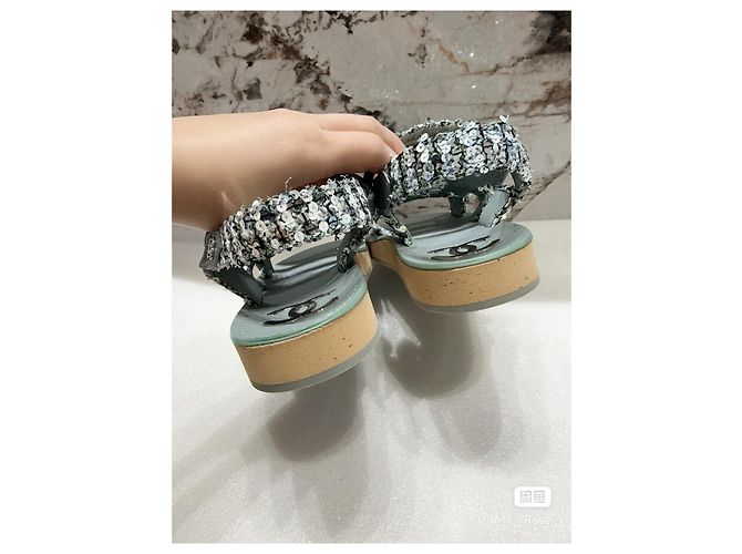 Sandali Chanel Blu Pelle Fibbia con Strass 37 Multicolore - vista 7