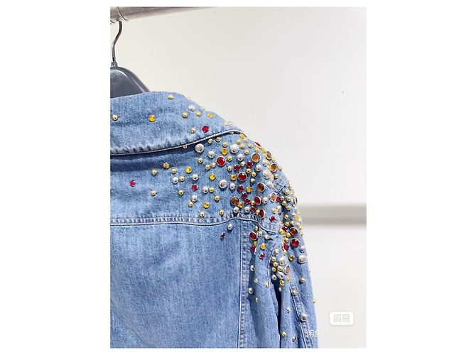 Miu Miu Jeansjacke Blau mit Kristallen Mehrfarben - Ansicht 7