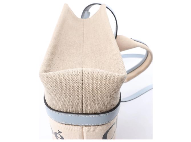 Bolso de mano 2Way Chloé Woody Small de lona y cuero Beige x Blue - vista 10