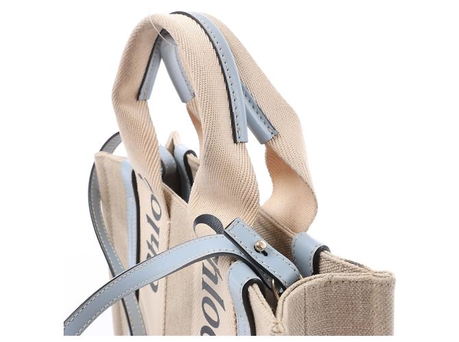 Bolso de mano 2Way Chloé Woody Small de lona y cuero Beige x Blue - vista 3