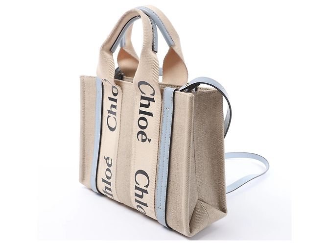 Bolso de mano 2Way Chloé Woody Small de lona y cuero Beige x Blue - vista 4