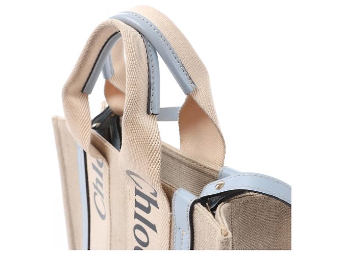 Bolso de mano 2Way Chloé Woody Small de lona y cuero Beige x Blue - vista 5