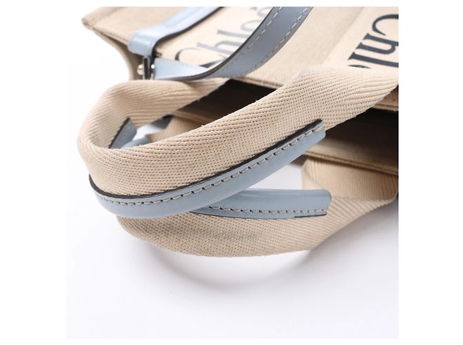 Bolso de mano 2Way Chloé Woody Small de lona y cuero Beige x Blue - vista 8