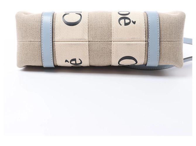 Bolso de mano 2Way Chloé Woody Small de lona y cuero Beige x Blue - vista 9
