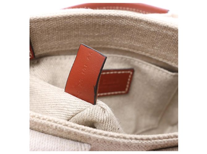 Borsa a mano 2Way Chloé Woody Mini in tela e pelle Beige x Brown - vista 10