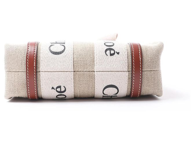Borsa a mano 2Way Chloé Woody Mini in tela e pelle Beige x Brown - vista 11