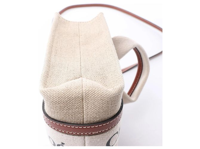 Borsa a mano 2Way Chloé Woody Mini in tela e pelle Beige x Brown - vista 12