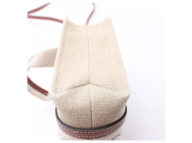 Borsa a mano 2Way Chloé Woody Mini in tela e pelle Beige x Brown - vista 13