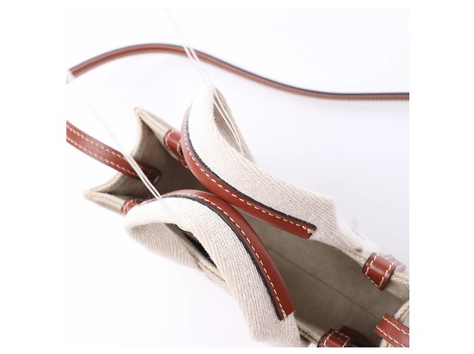 Borsa a mano 2Way Chloé Woody Mini in tela e pelle Beige x Brown - vista 6