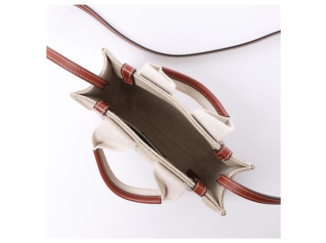 Borsa a mano 2Way Chloé Woody Mini in tela e pelle Beige x Brown - vista 7
