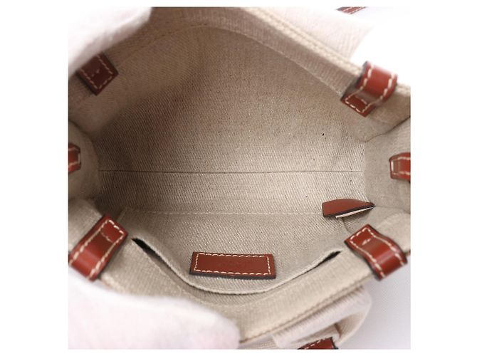 Borsa a mano 2Way Chloé Woody Mini in tela e pelle Beige x Brown - vista 8