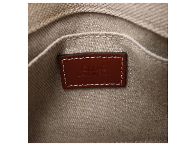 Borsa a mano 2Way Chloé Woody Mini in tela e pelle Beige x Brown - vista 9