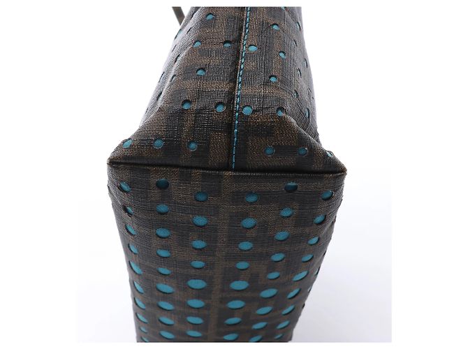 Borsa a tracolla FENDI ZUCCa in PVC Marrone x Blu 8BH223 - vista 13