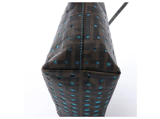 Borsa a tracolla FENDI ZUCCa in PVC Marrone x Blu 8BH223 - vista 14