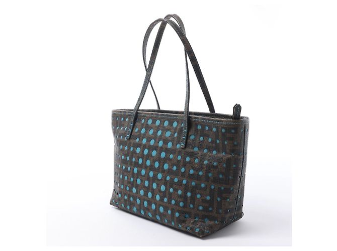 Borsa a tracolla FENDI ZUCCa in PVC Marrone x Blu 8BH223 - vista 2