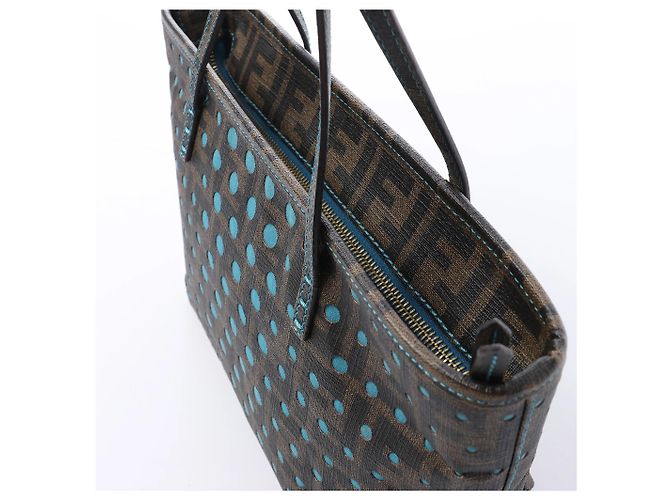 Borsa a tracolla FENDI ZUCCa in PVC Marrone x Blu 8BH223 - vista 3