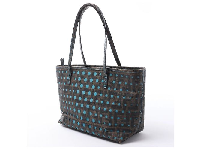 Borsa a tracolla FENDI ZUCCa in PVC Marrone x Blu 8BH223 - vista 4