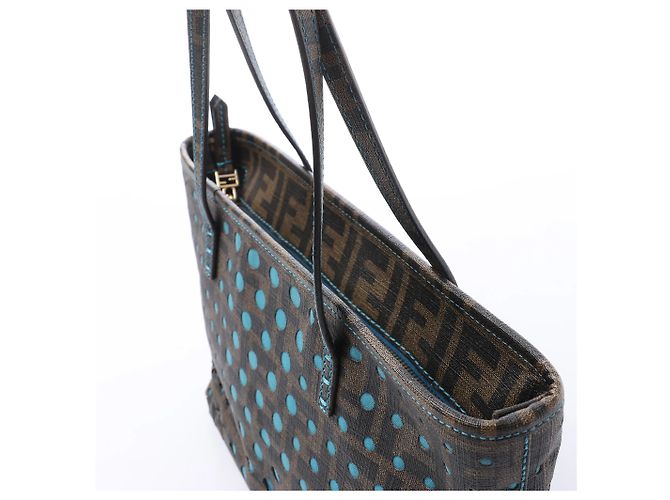 Borsa a tracolla FENDI ZUCCa in PVC Marrone x Blu 8BH223 - vista 5