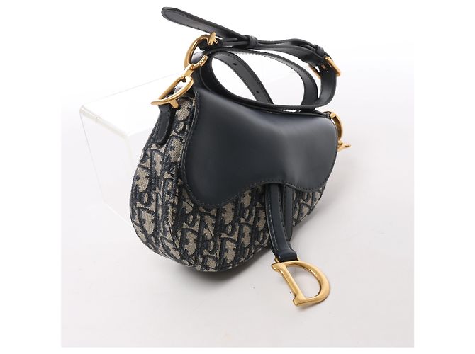 Autre Marque Borsa a tracolla Christian Dior Saddle Mini Oblique x Pelle in blu navy - vista 3