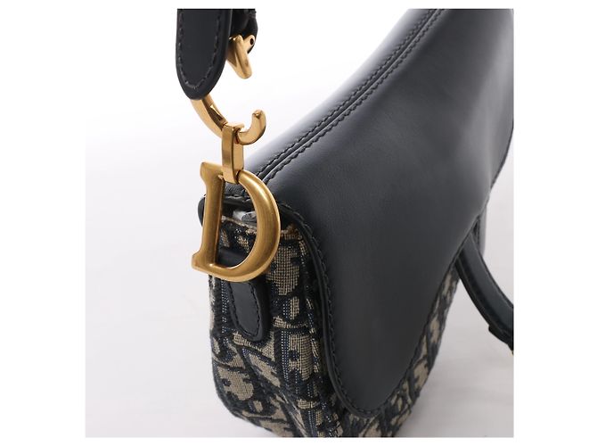 Autre Marque Borsa a tracolla Christian Dior Saddle Mini Oblique x Pelle in blu navy - vista 4