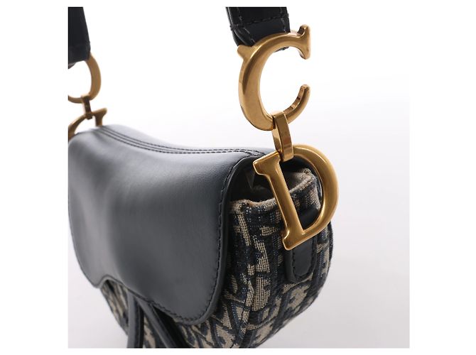 Autre Marque Borsa a tracolla Christian Dior Saddle Mini Oblique x Pelle in blu navy - vista 5