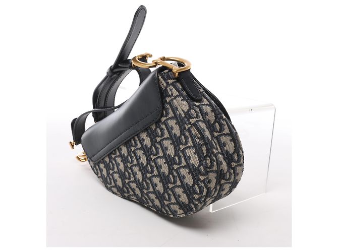 Autre Marque Borsa a tracolla Christian Dior Saddle Mini Oblique x Pelle in blu navy - vista 7