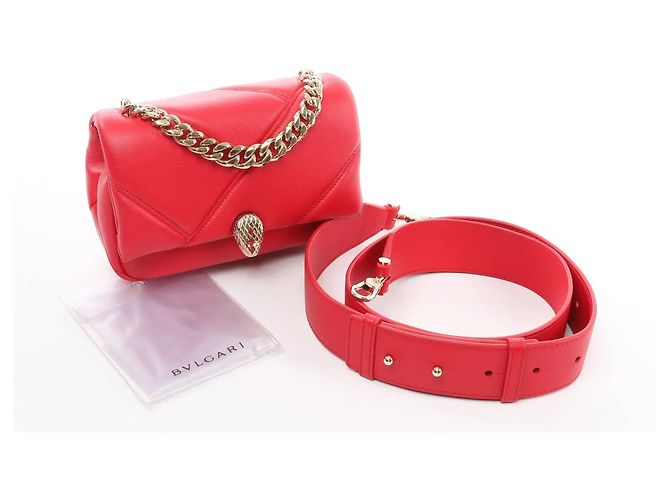 Bulgari Borsa a tracolla Serpenti in pelle con catena BVLGARI, Rosso Rosa - vista 12